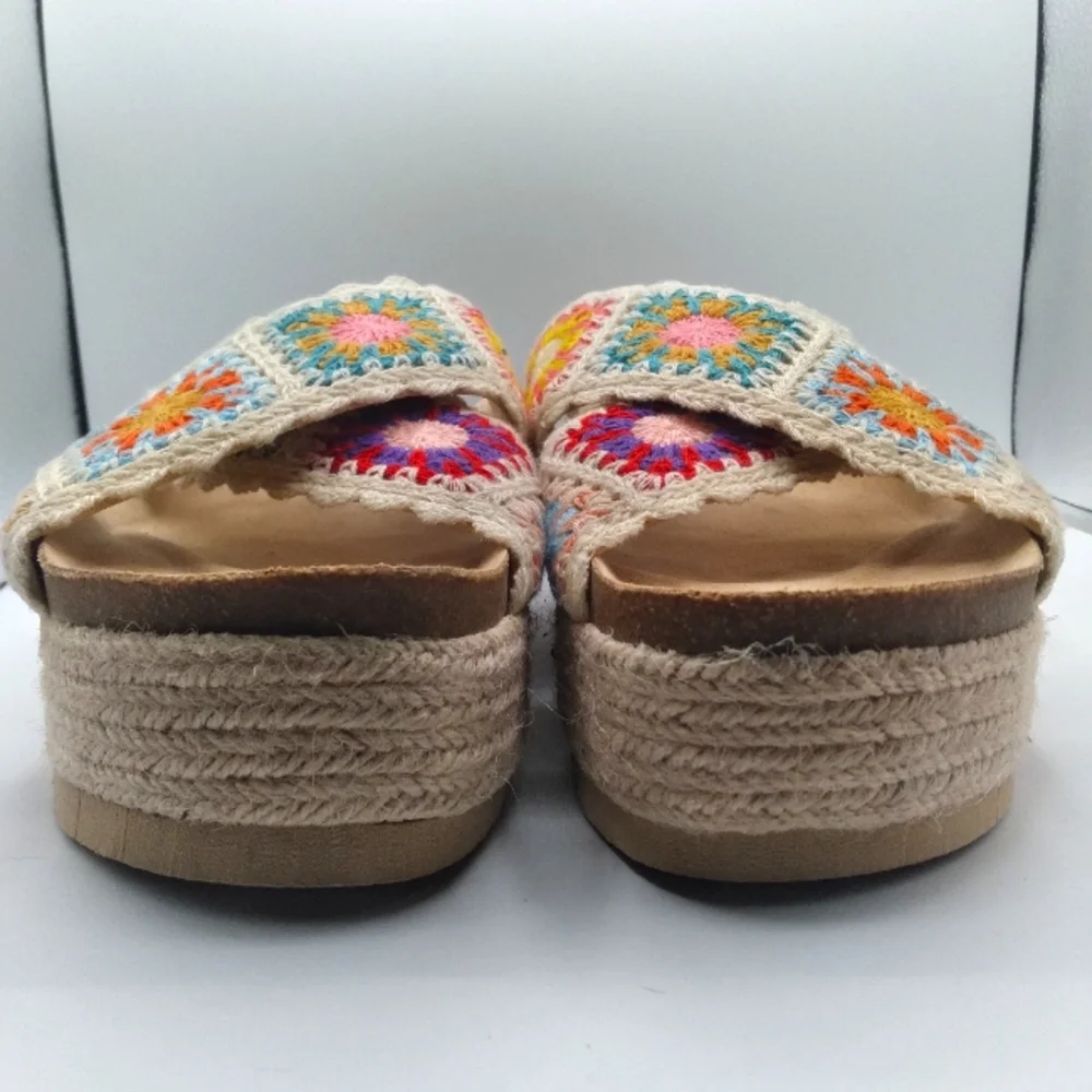 Dirty Laundry Cream Crochet Platform Slide Sandals with Multicolor Accents